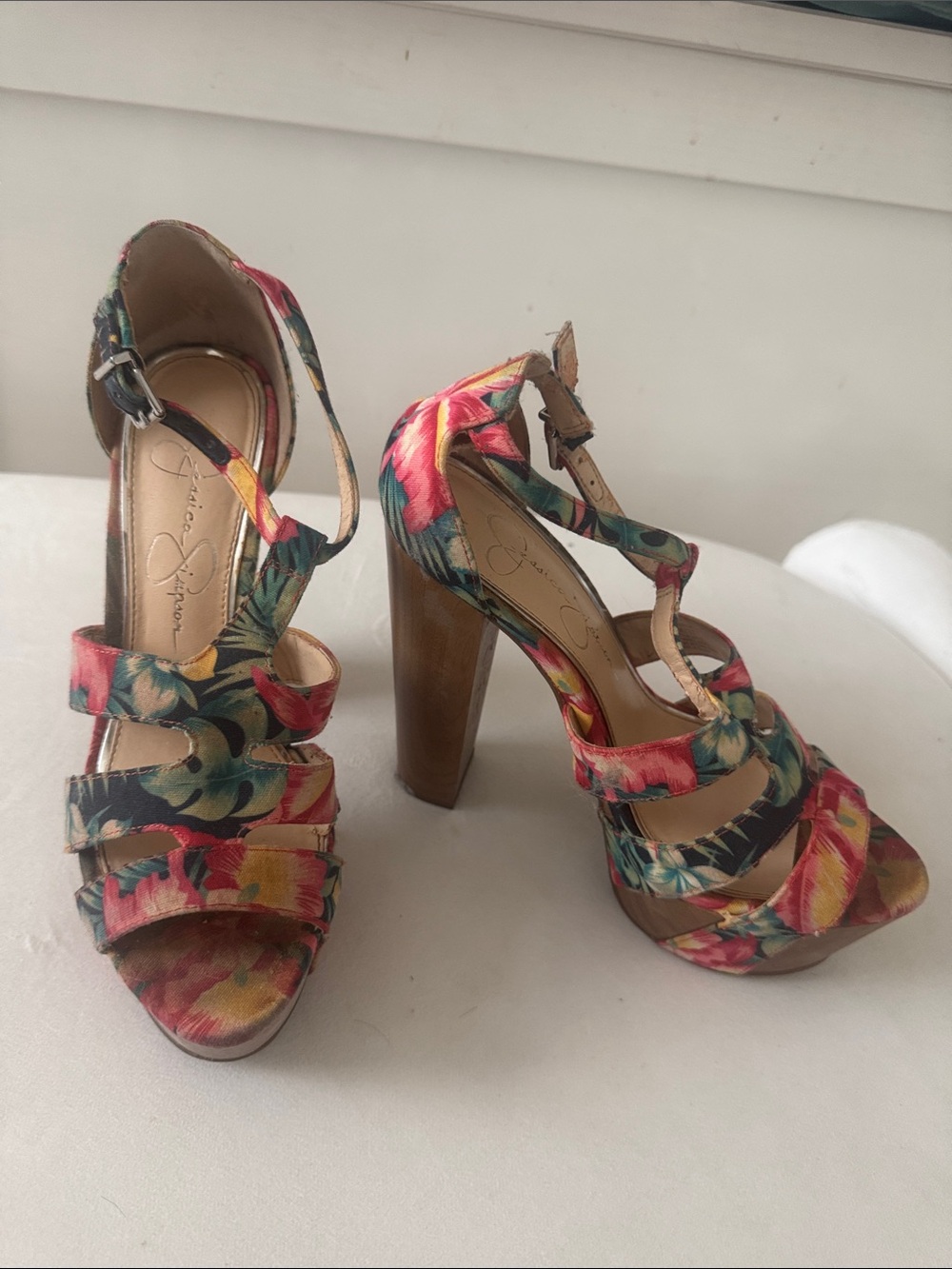 Jessica Simpson Floral Pink Multi-Color Platform Heels